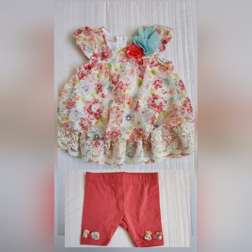 Nanette Baby Floral Toddler Dress With Shorts W/ Floral Bow Accents 0-3m